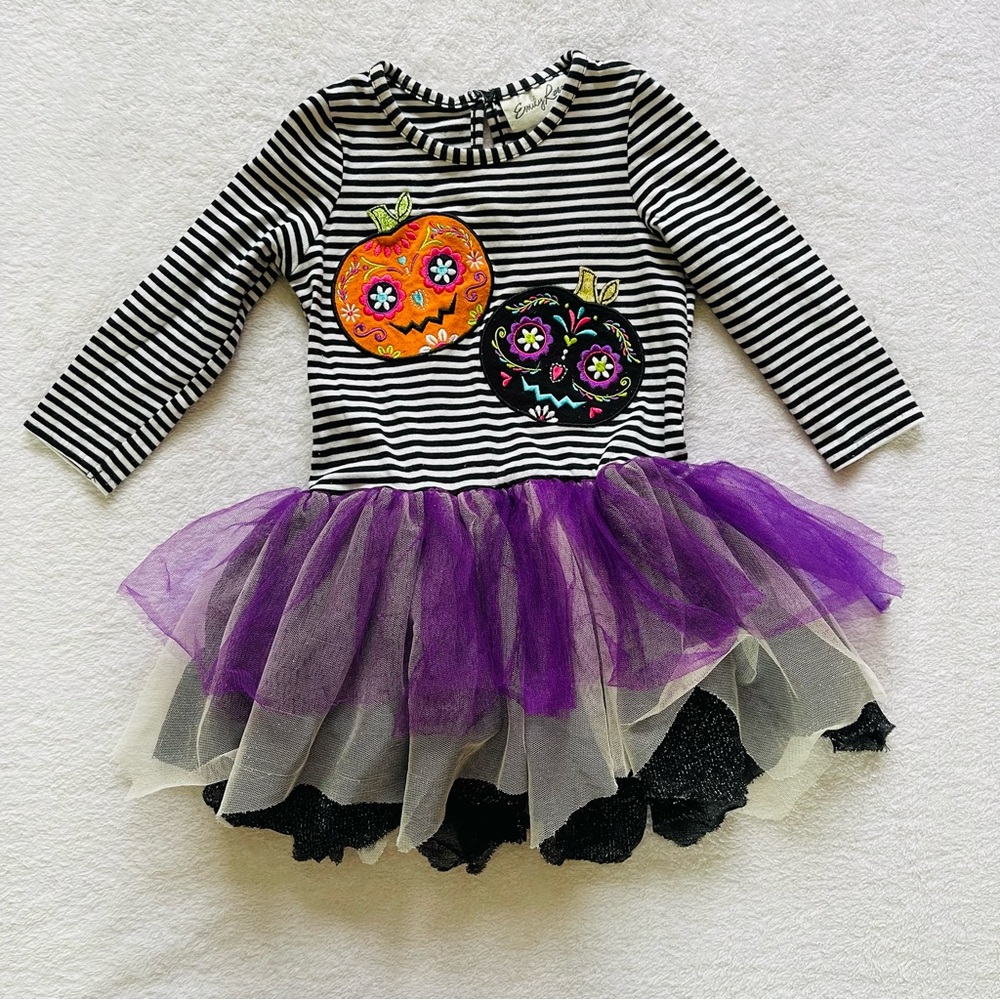 Emily Rose Black White Striped Pumpkin Tiered Tutu Halloween Dress, Girls 2T